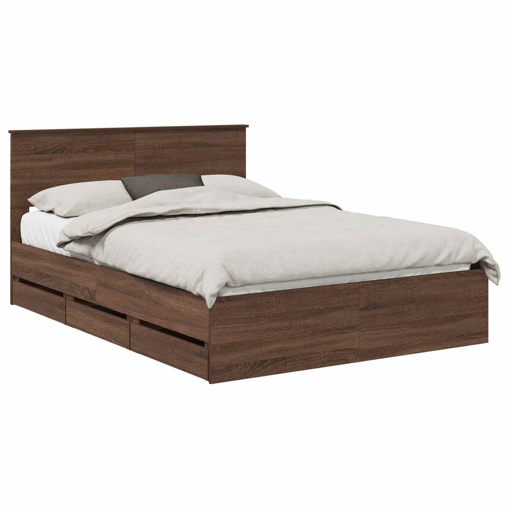 vidaXL Ramka łóżka Brązowy dąb 135 x 190 cm Drewno inżynieryjne