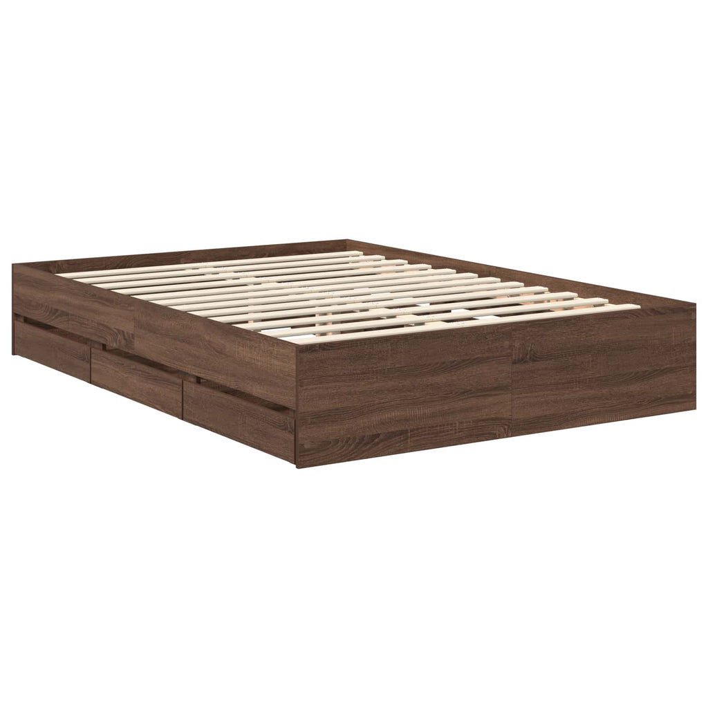 vidaXL Ramka łóżka Brązowy dąb 135 x 190 cm Drewno inżynieryjne