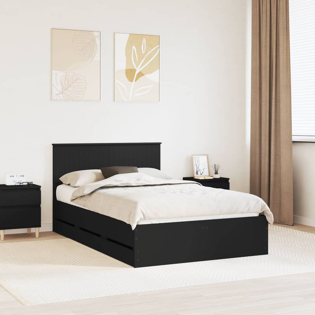 vidaXL Ramka łóżka z szufladą Czarny 120 x 190 cm Drewno inżynieryjne