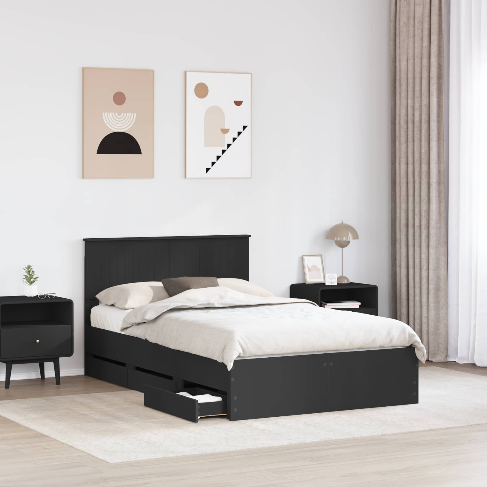 vidaXL Ramka łóżka z szufladą Czarny 120 x 190 cm Drewno inżynieryjne