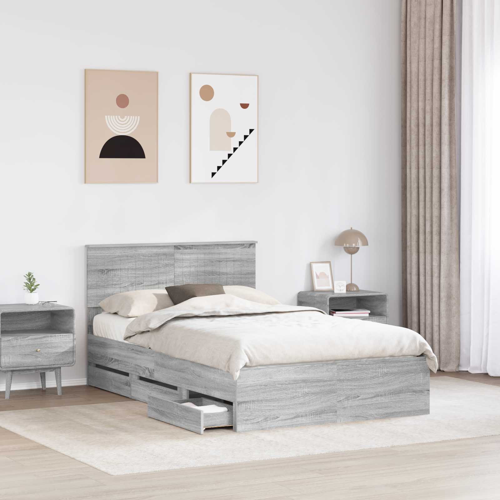 vidaXL Ramka łóżka Szary Sonoma 120 x 190 cm Drewno inżynieryjne
