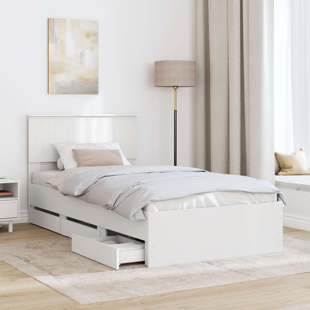 vidaXL Ramka łóżka z szufladą Biały 100 x 200 cm Drewno inżynieryjne