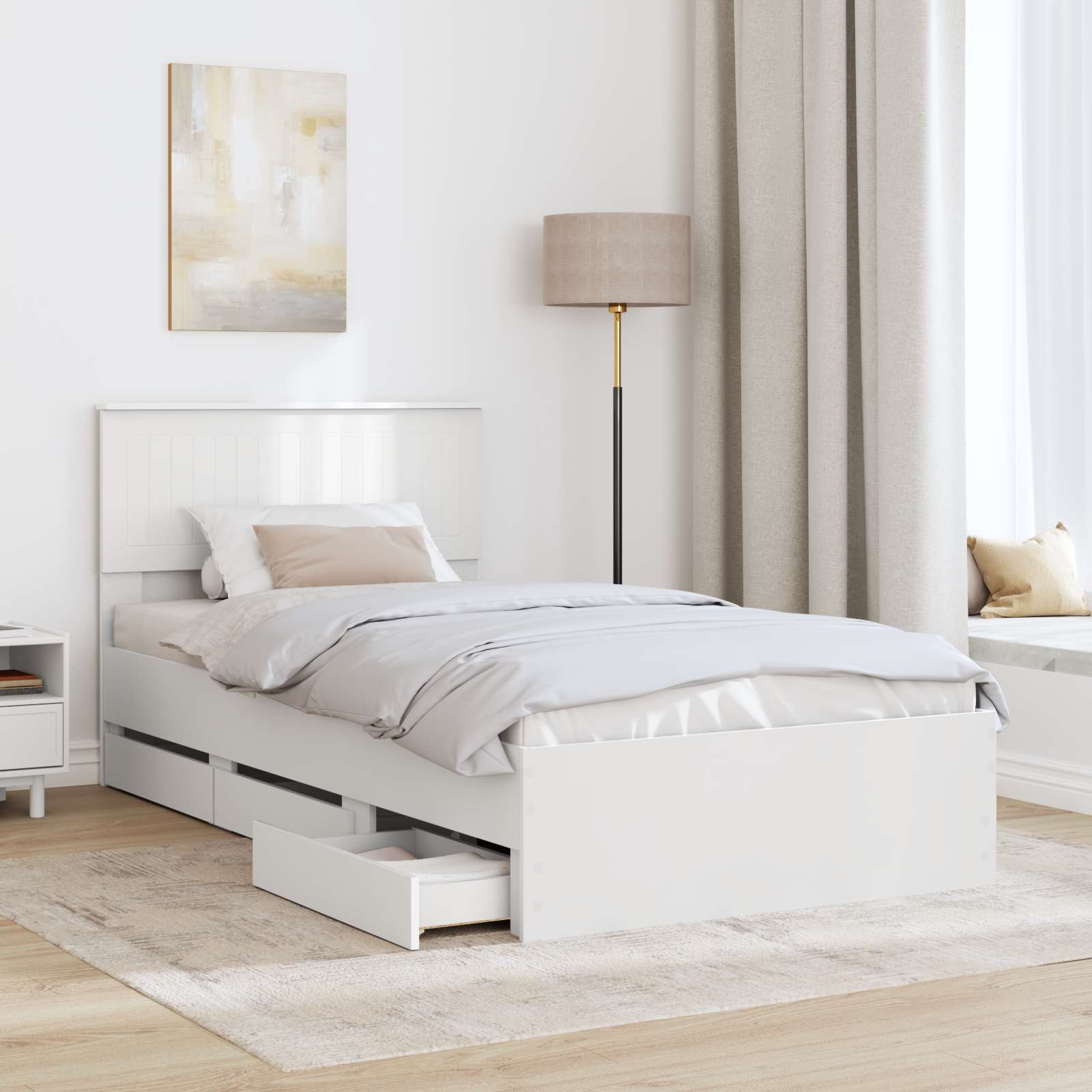 vidaXL Ramka łóżka z szufladą Biały 100 x 200 cm Drewno inżynieryjne