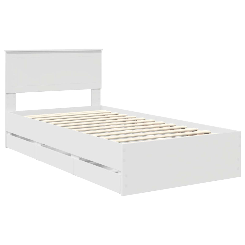 vidaXL Ramka łóżka z szufladą Biały 100 x 200 cm Drewno inżynieryjne
