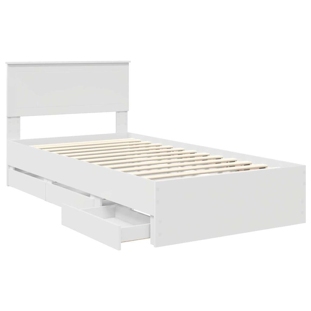 vidaXL Ramka łóżka z szufladą Biały 100 x 200 cm Drewno inżynieryjne