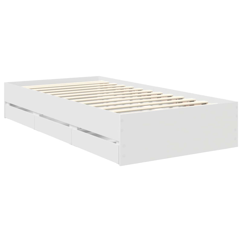vidaXL Ramka łóżka z szufladą Biały 100 x 200 cm Drewno inżynieryjne