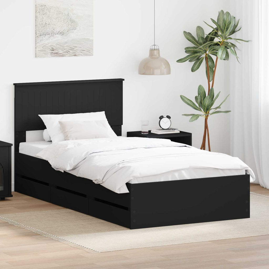 vidaXL Ramka łóżka z szufladą Czarny 100 x 200 cm Drewno inżynieryjne