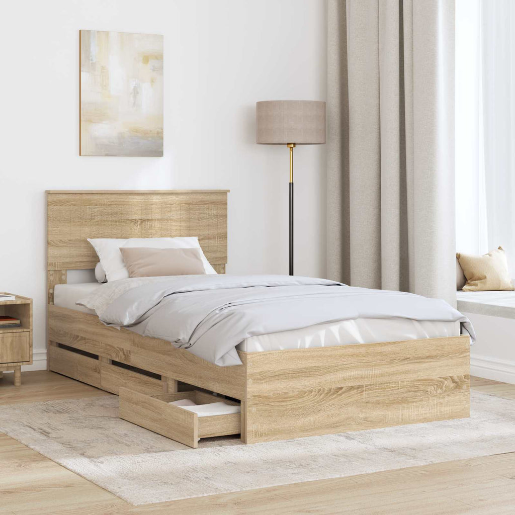 vidaXL Ramka łóżka Dąb Sonoma 100 x 200 cm Drewno inżynieryjne