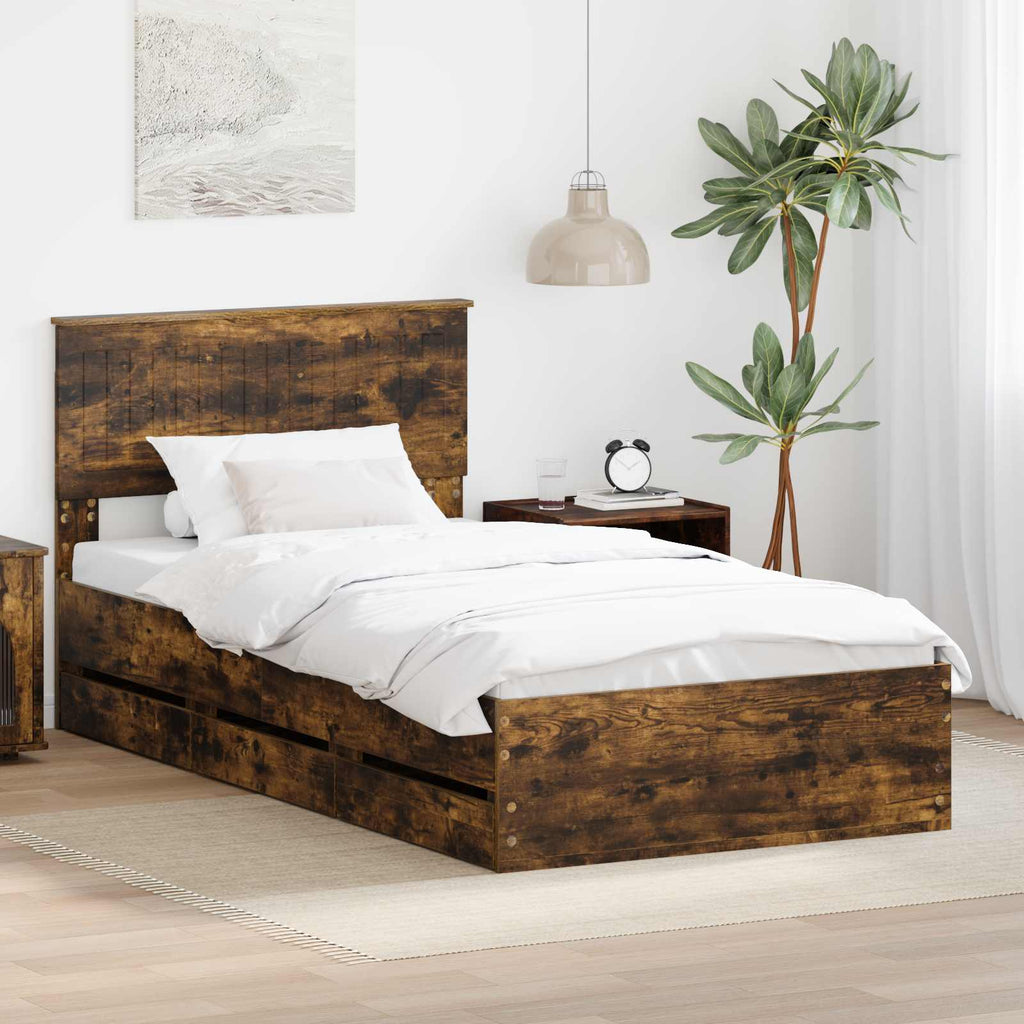 vidaXL Ramka łóżka Dąb wędzony 100 x 200 cm Drewno inżynieryjne