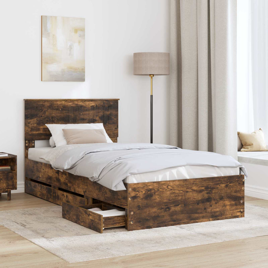 vidaXL Ramka łóżka Dąb wędzony 100 x 200 cm Drewno inżynieryjne