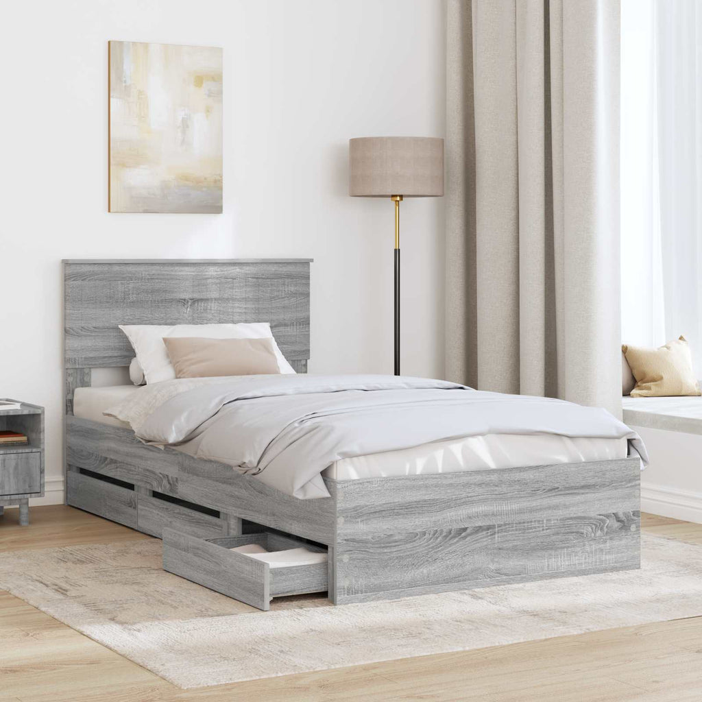 vidaXL Ramka łóżka Szary Sonoma 100 x 200 cm Drewno inżynieryjne