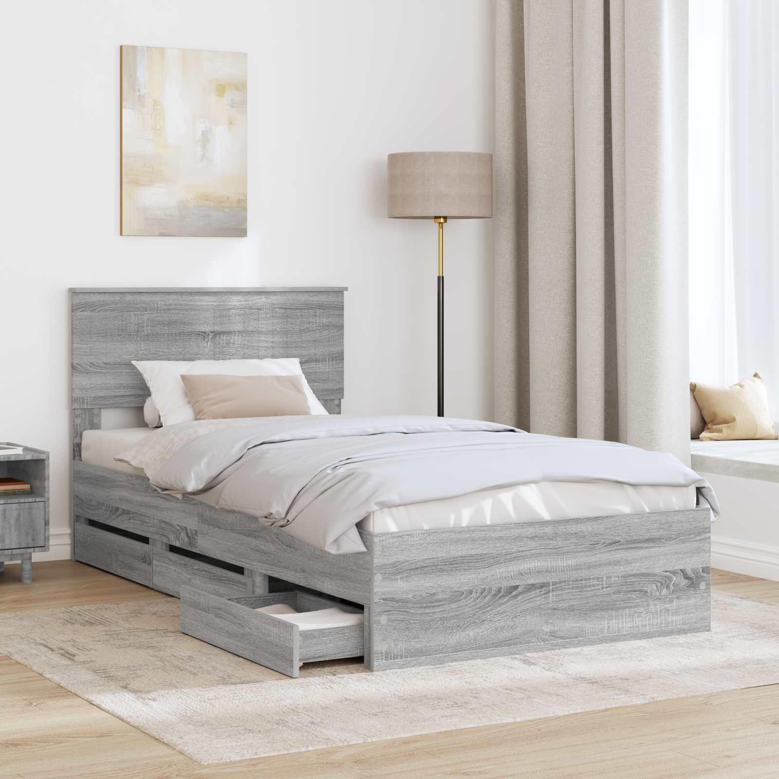vidaXL Ramka łóżka Szary Sonoma 100 x 200 cm Drewno inżynieryjne