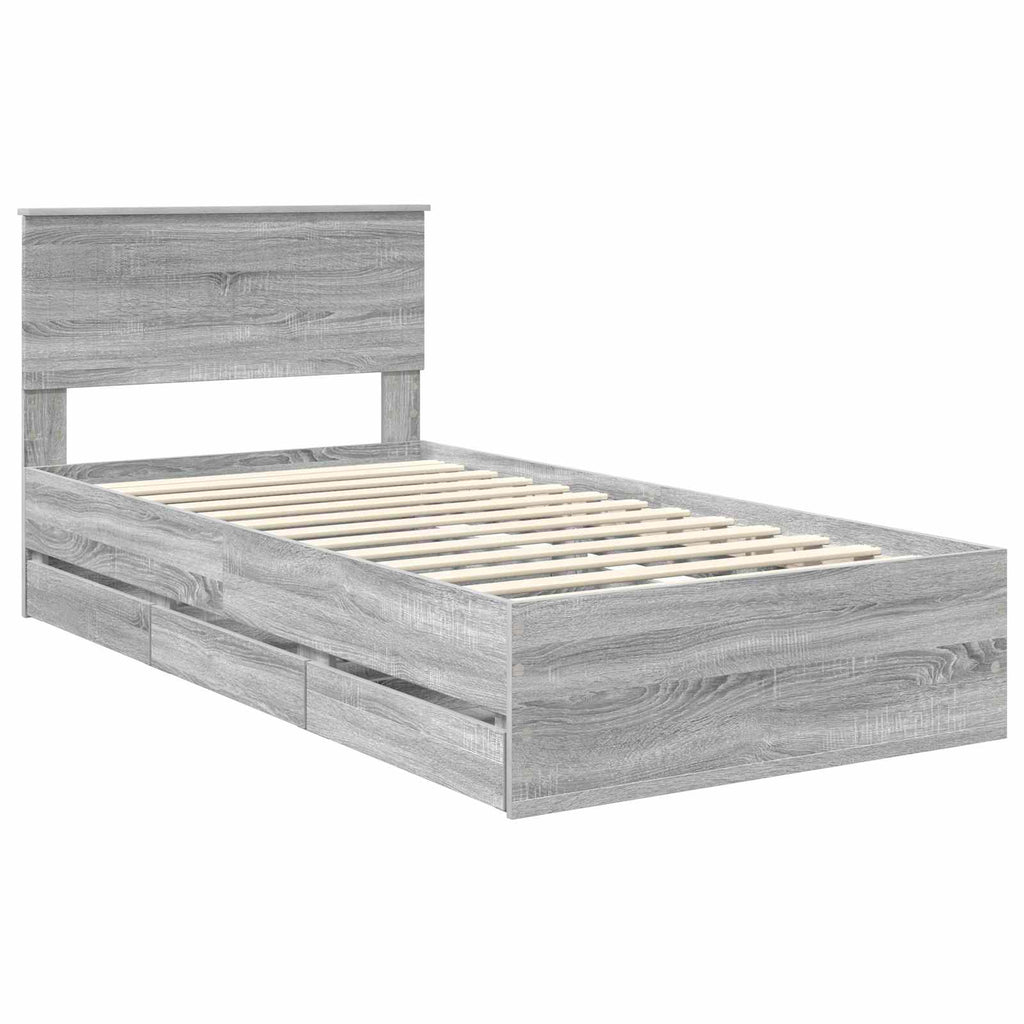 vidaXL Ramka łóżka Szary Sonoma 100 x 200 cm Drewno inżynieryjne