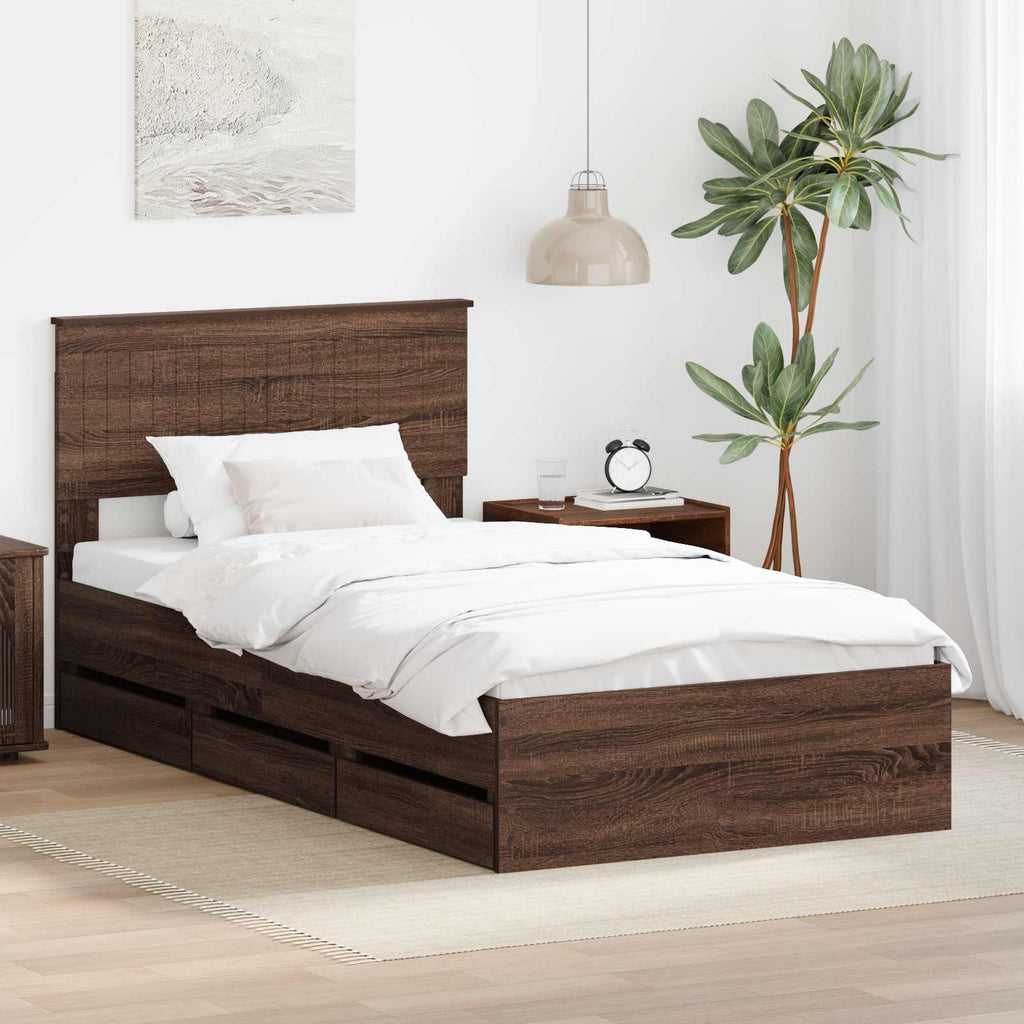 vidaXL Ramka łóżka Brązowy dąb 100 x 200 cm Drewno inżynieryjne