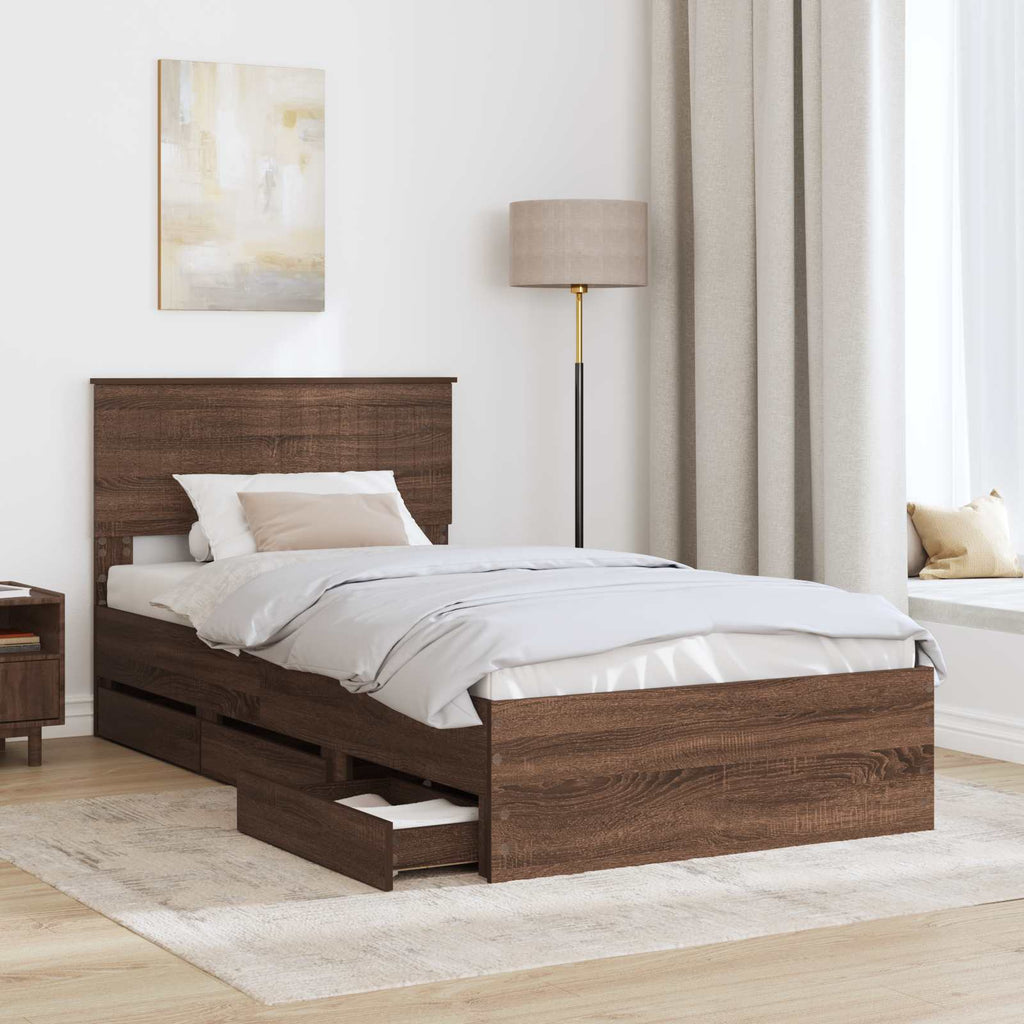 vidaXL Ramka łóżka Brązowy dąb 100 x 200 cm Drewno inżynieryjne