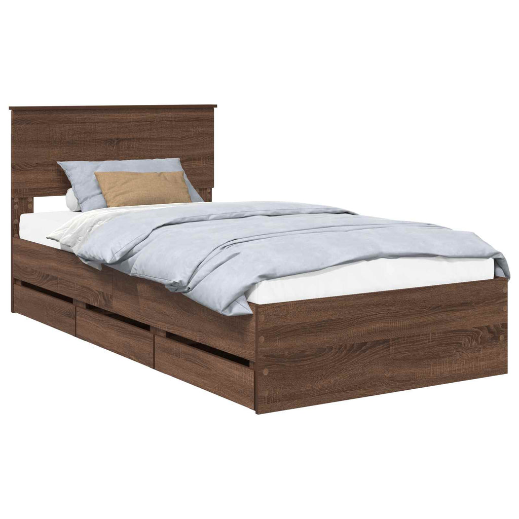 vidaXL Ramka łóżka Brązowy dąb 100 x 200 cm Drewno inżynieryjne