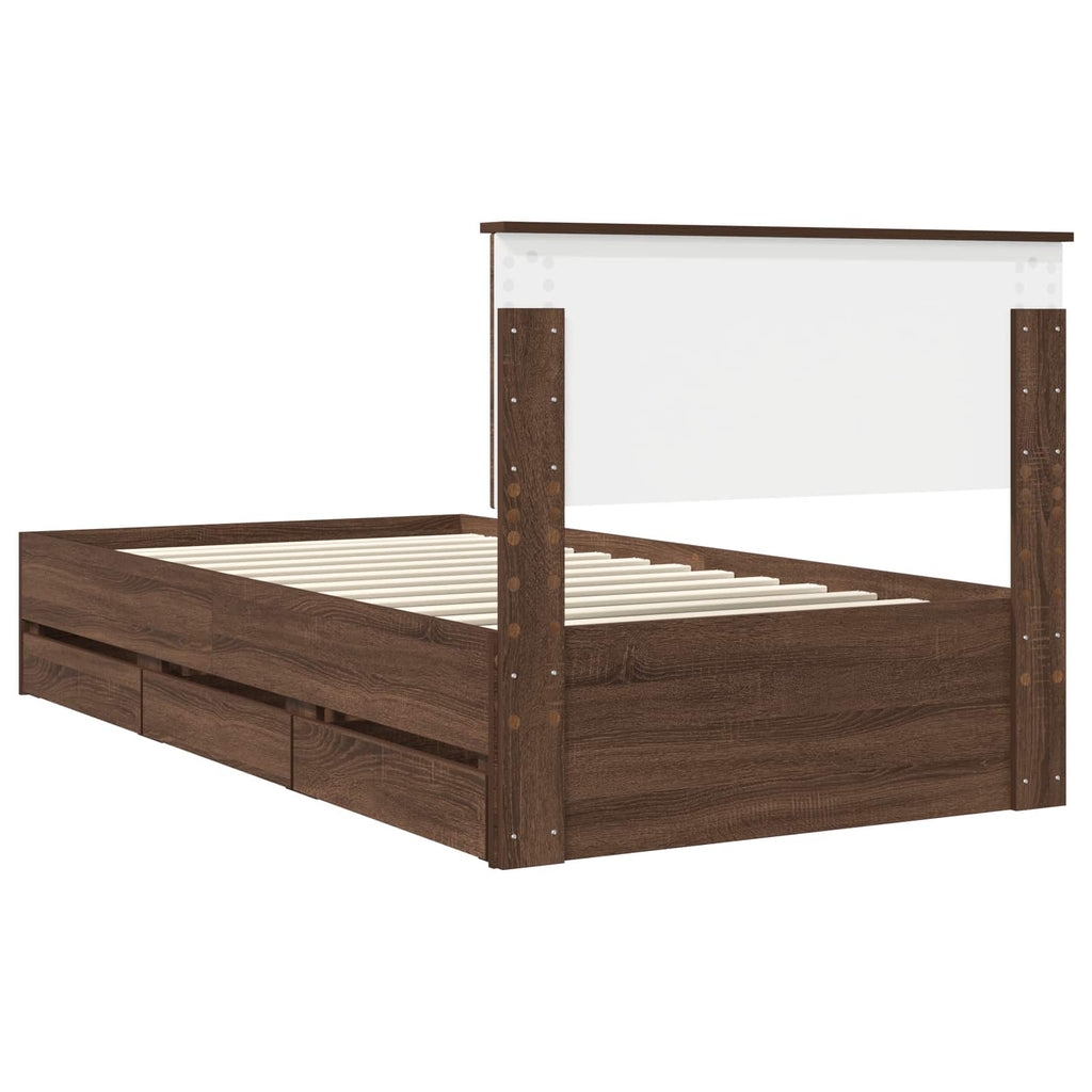 vidaXL Ramka łóżka Brązowy dąb 100 x 200 cm Drewno inżynieryjne