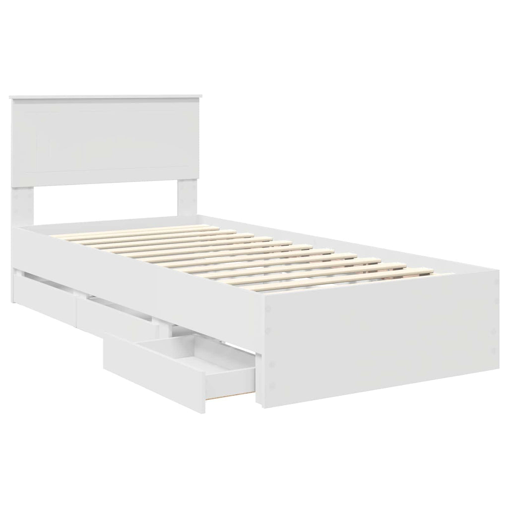 vidaXL Ramka łóżka z szufladą Biały 90 x 200 cm Drewno inżynieryjne