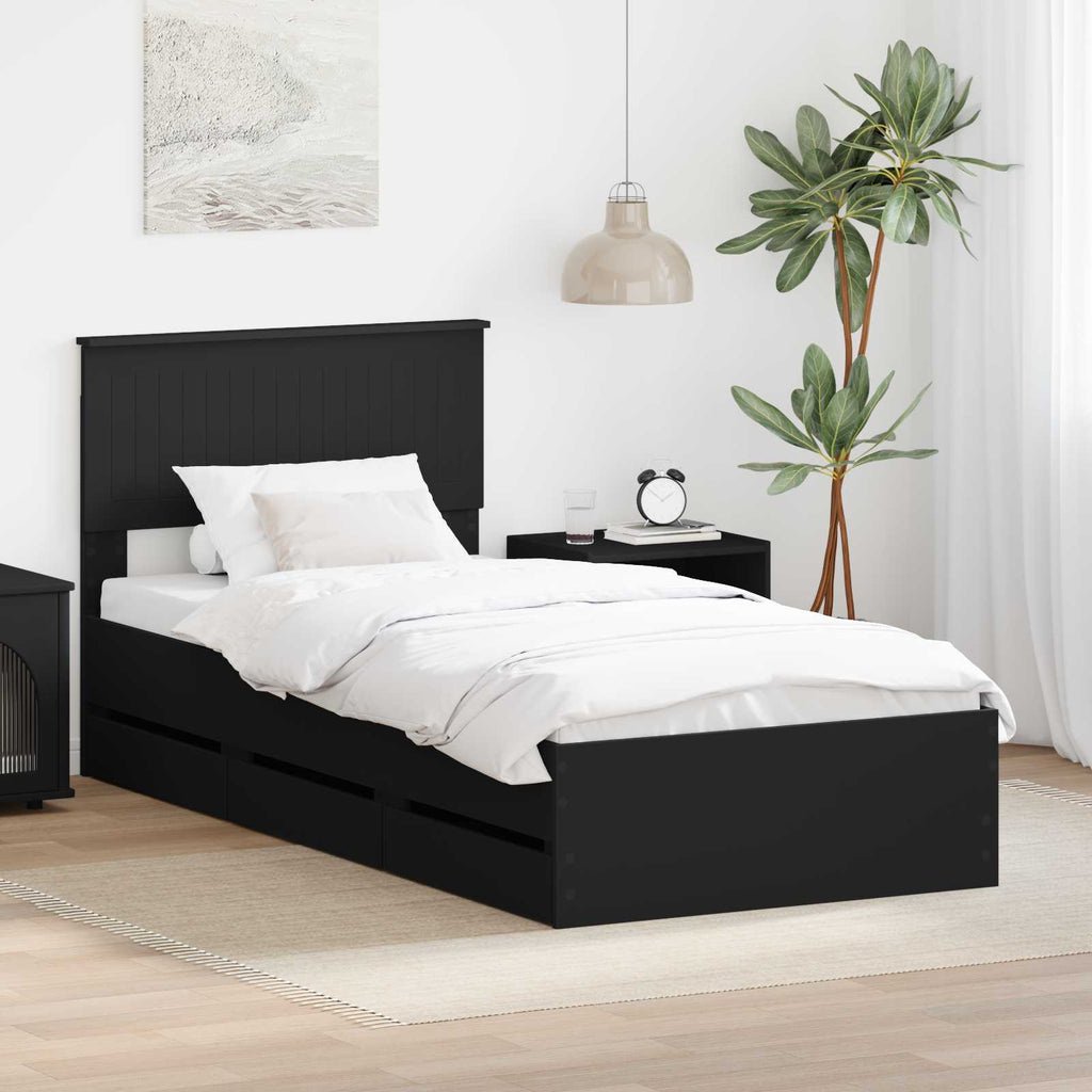 vidaXL Ramka łóżka z szufladą Czarny 90 x 200 cm Drewno inżynieryjne