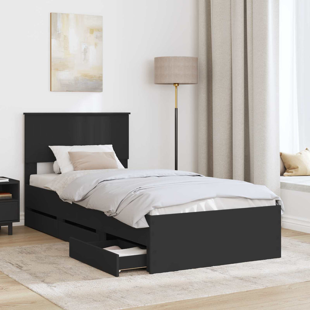 vidaXL Ramka łóżka z szufladą Czarny 90 x 200 cm Drewno inżynieryjne