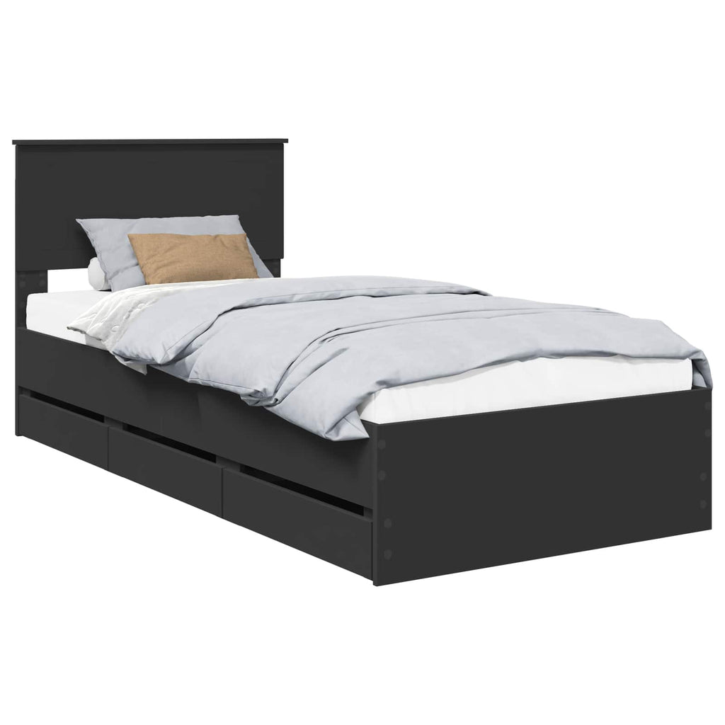 vidaXL Ramka łóżka z szufladą Czarny 90 x 200 cm Drewno inżynieryjne