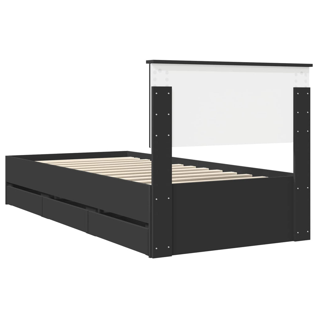 vidaXL Ramka łóżka z szufladą Czarny 90 x 200 cm Drewno inżynieryjne