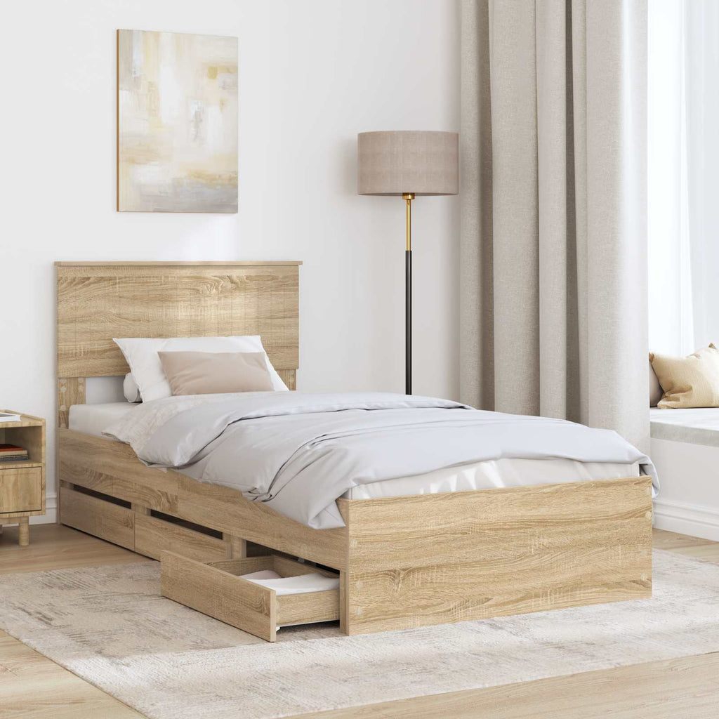 vidaXL Ramka łóżka Dąb Sonoma 90 x 200 cm Drewno inżynieryjne
