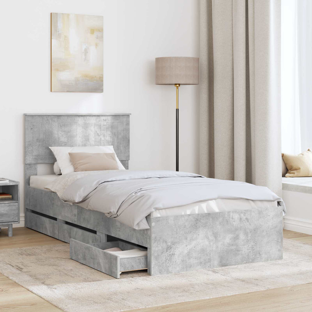 vidaXL Ramka łóżka Betonowy szary 90 x 200 cm Drewno inżynieryjne