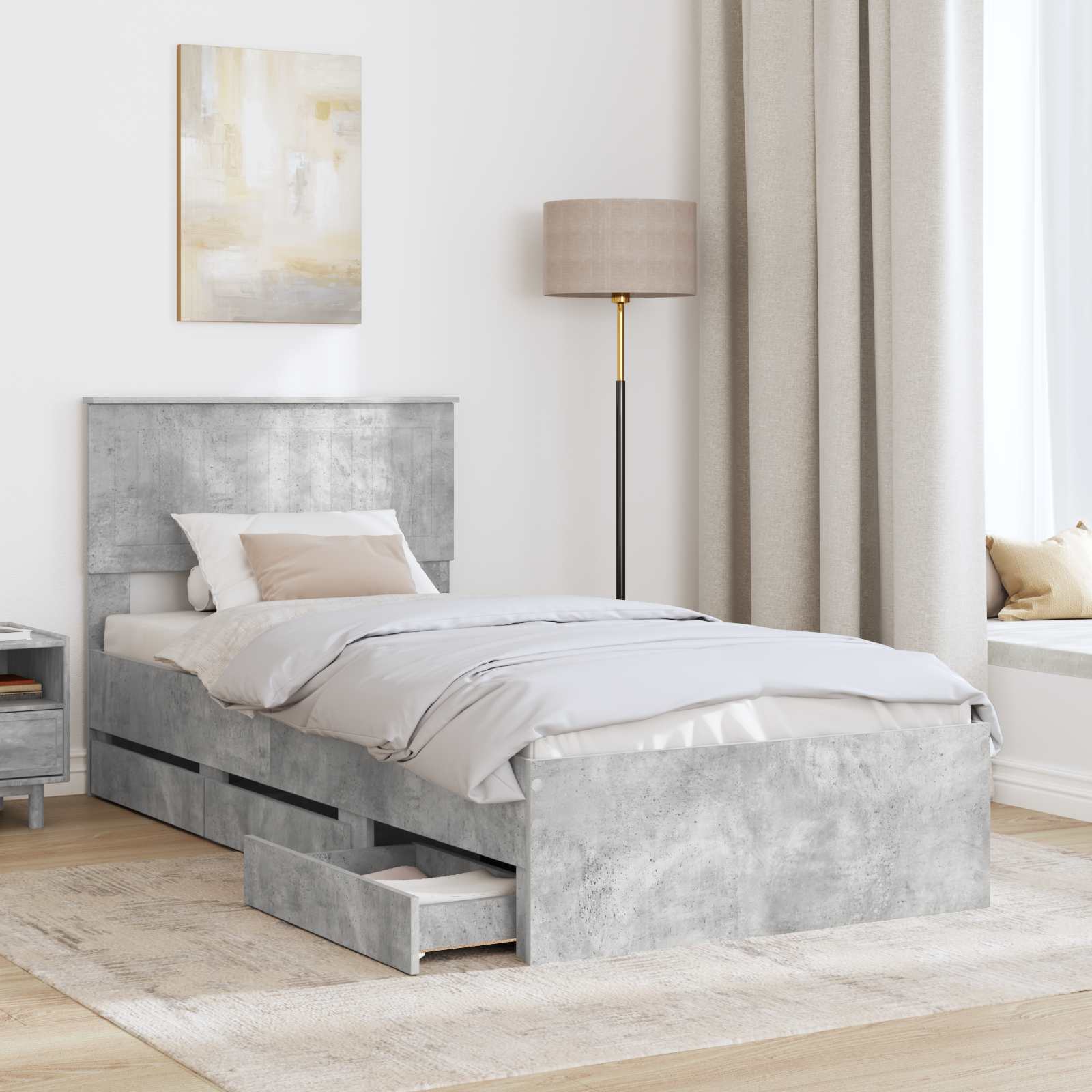vidaXL Ramka łóżka Betonowy szary 90 x 200 cm Drewno inżynieryjne