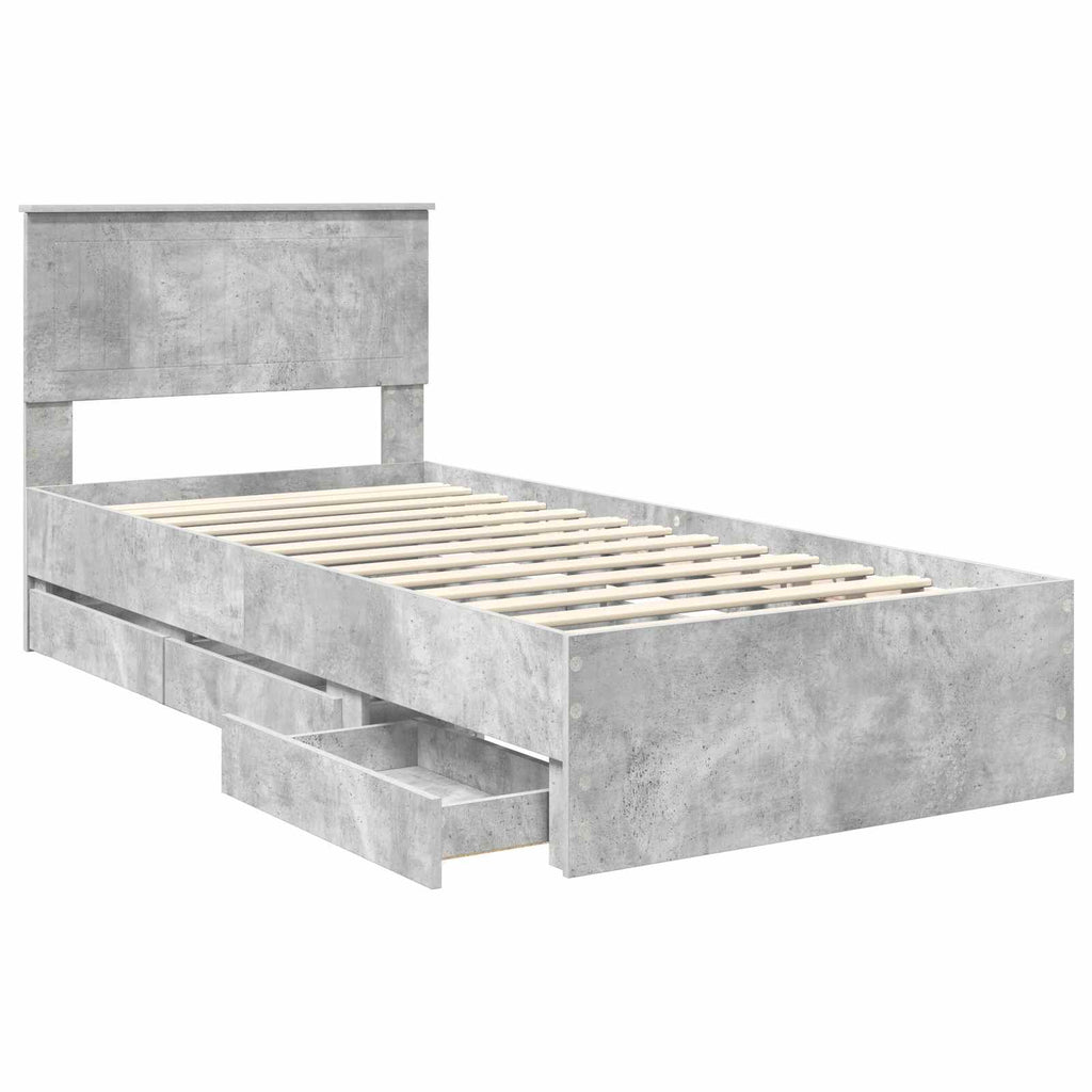 vidaXL Ramka łóżka Betonowy szary 90 x 200 cm Drewno inżynieryjne