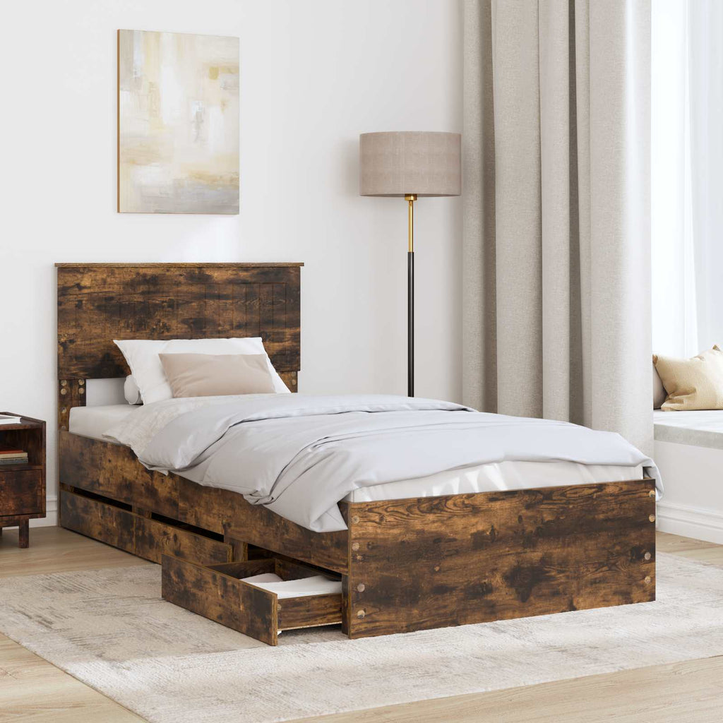 vidaXL Ramka łóżka Dąb wędzony 90 x 200 cm Drewno inżynieryjne