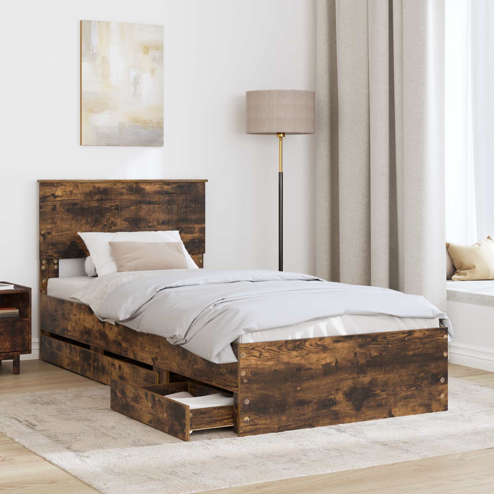 vidaXL Ramka łóżka Dąb wędzony 90 x 200 cm Drewno inżynieryjne