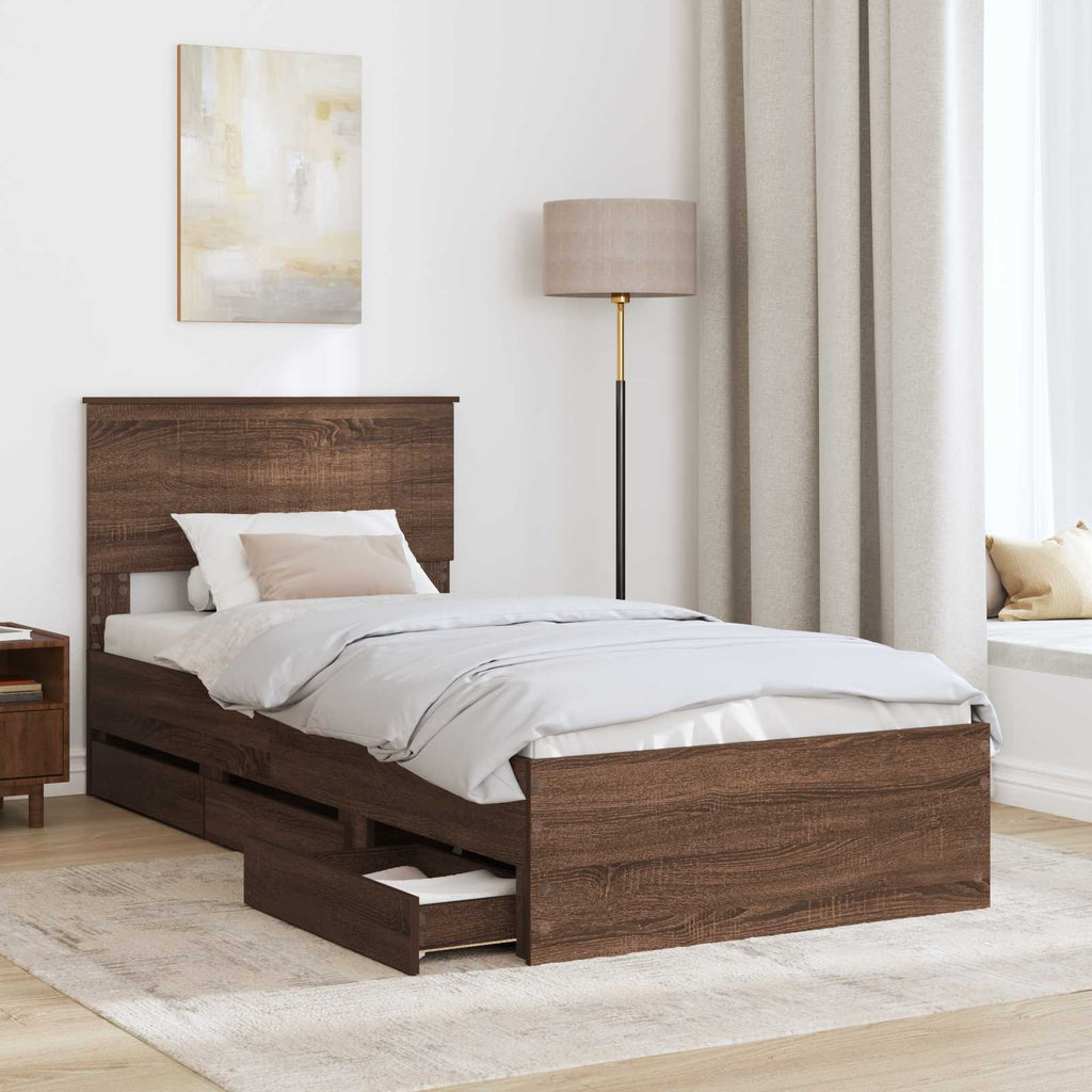 vidaXL Ramka łóżka Brązowy dąb 90 x 200 cm Drewno inżynieryjne