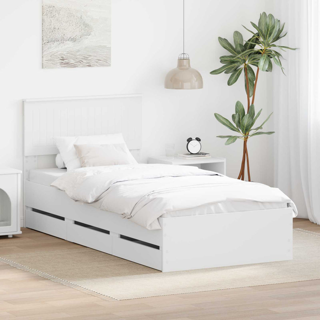 vidaXL Ramka łóżka z szufladą Biały 90 x 190 cm Drewno inżynieryjne