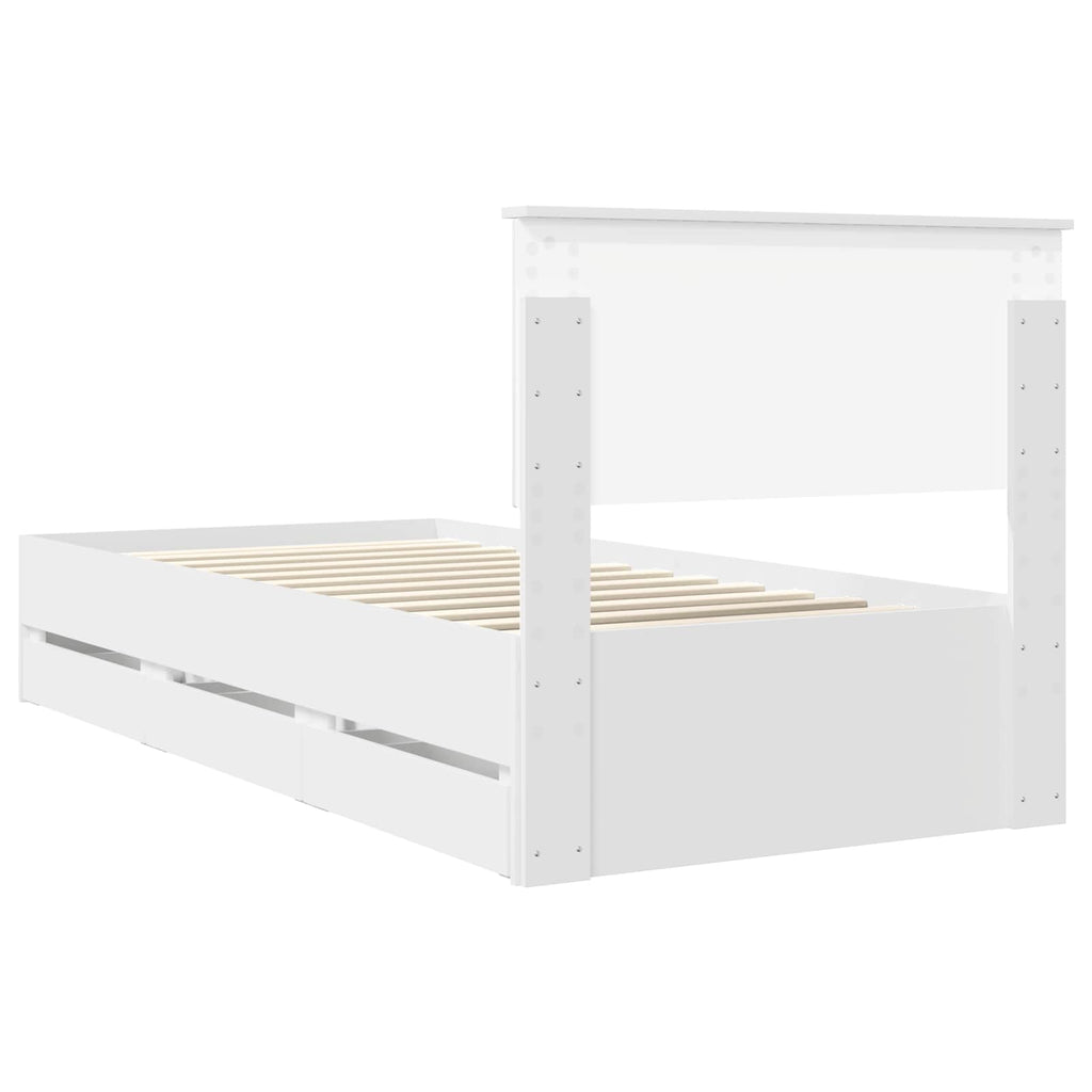 vidaXL Ramka łóżka z szufladą Biały 90 x 190 cm Drewno inżynieryjne