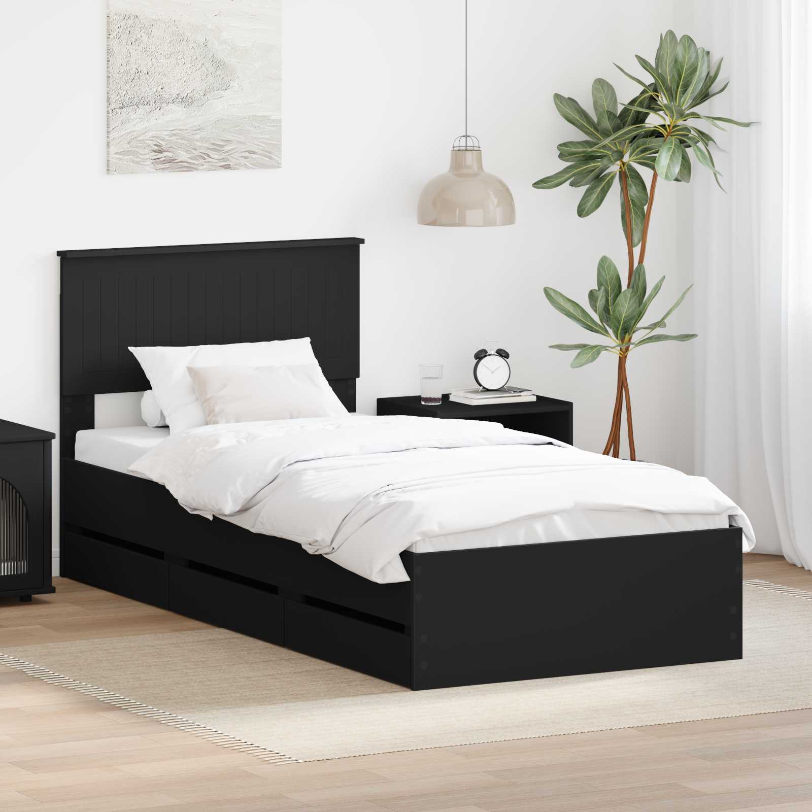 vidaXL Ramka łóżka z szufladą Czarny 90 x 190 cm Drewno inżynieryjne