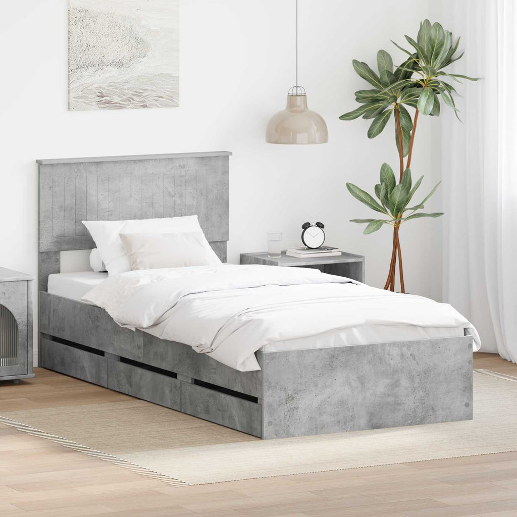 vidaXL Ramka łóżka Betonowy szary 90 x 190 cm Drewno inżynieryjne
