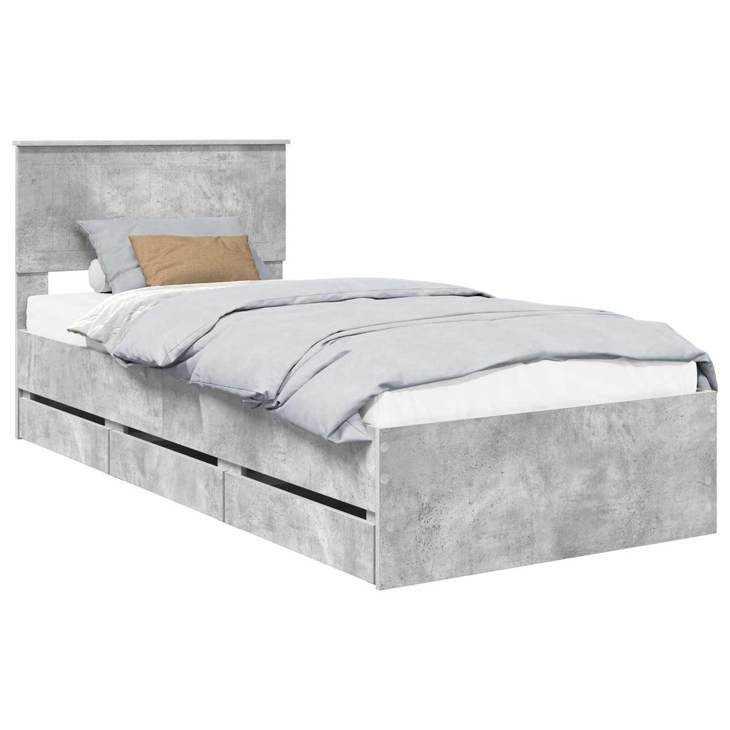 vidaXL Ramka łóżka Betonowy szary 90 x 190 cm Drewno inżynieryjne