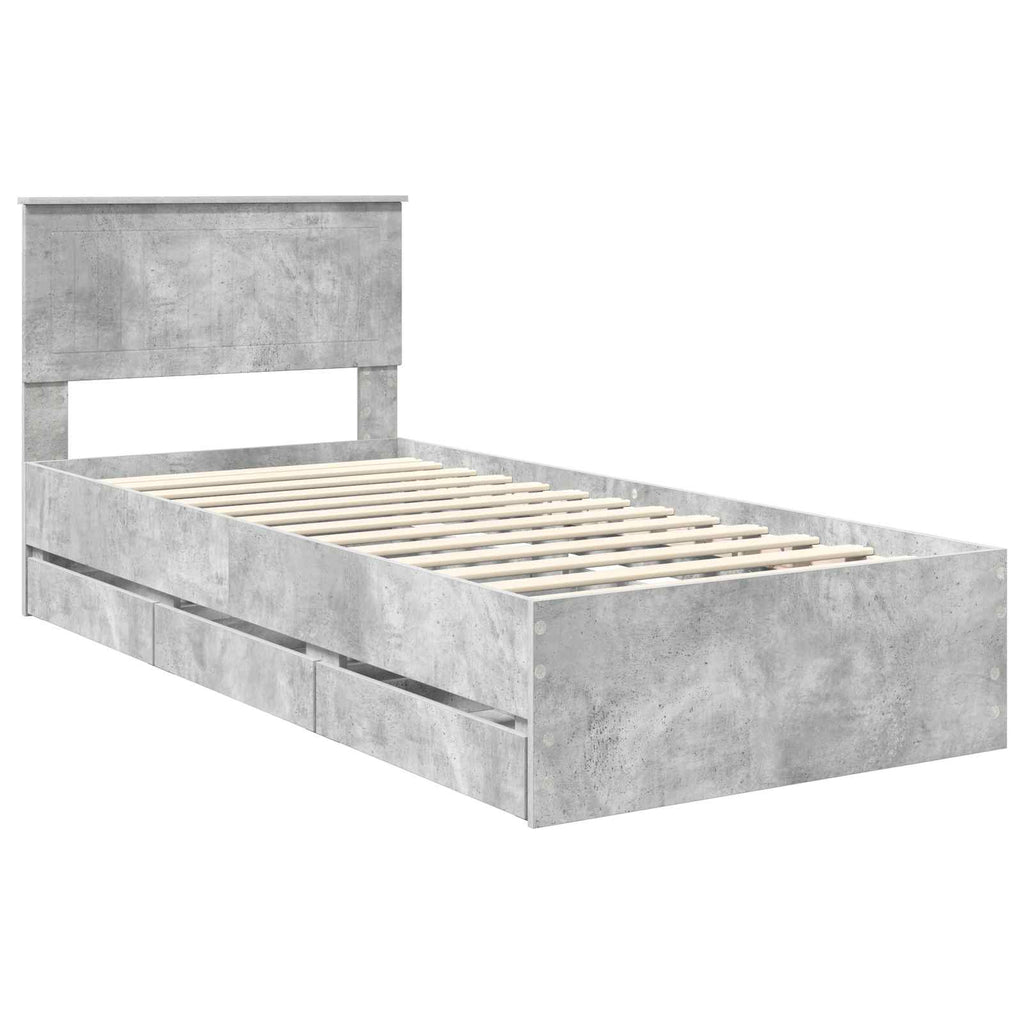 vidaXL Ramka łóżka Betonowy szary 90 x 190 cm Drewno inżynieryjne