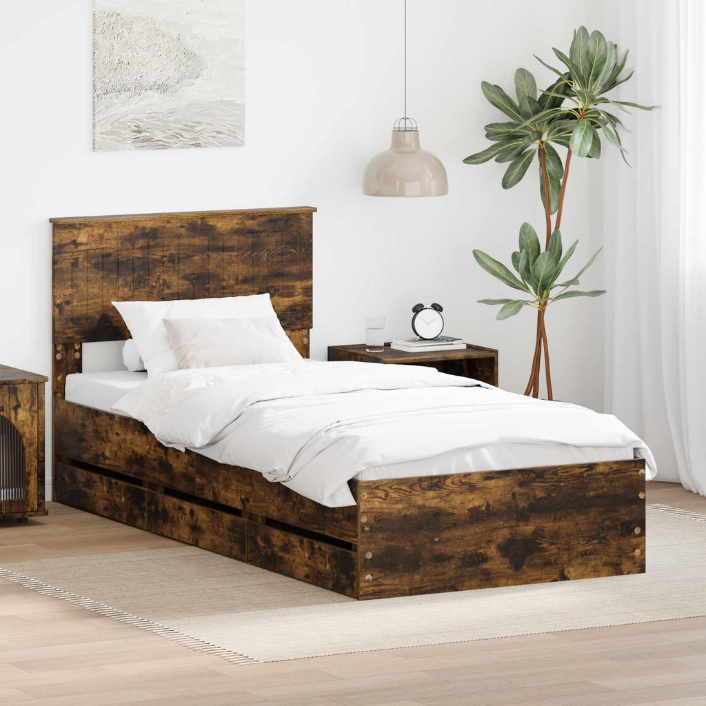 vidaXL Ramka łóżka Dąb wędzony 90 x 190 cm Drewno inżynieryjne