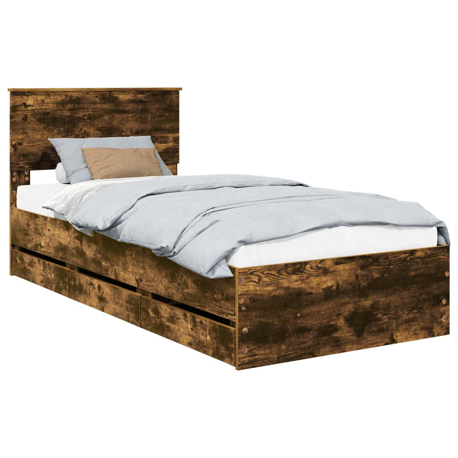vidaXL Ramka łóżka Dąb wędzony 90 x 190 cm Drewno inżynieryjne