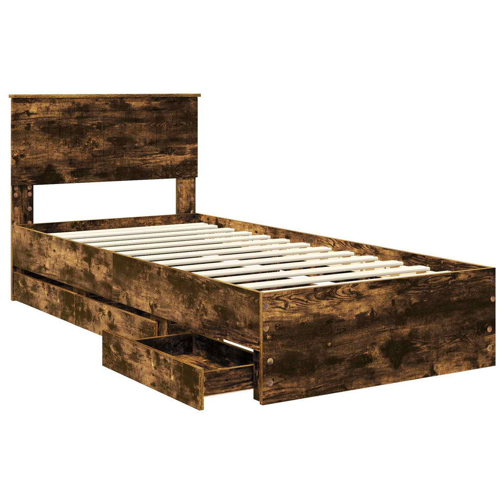 vidaXL Ramka łóżka Dąb wędzony 90 x 190 cm Drewno inżynieryjne
