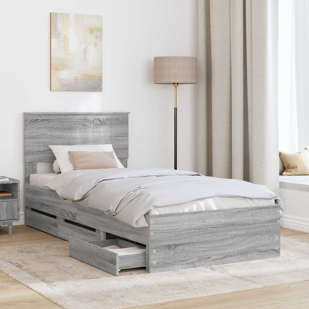 vidaXL Ramka łóżka Szary Sonoma 90 x 190 cm Drewno inżynieryjne