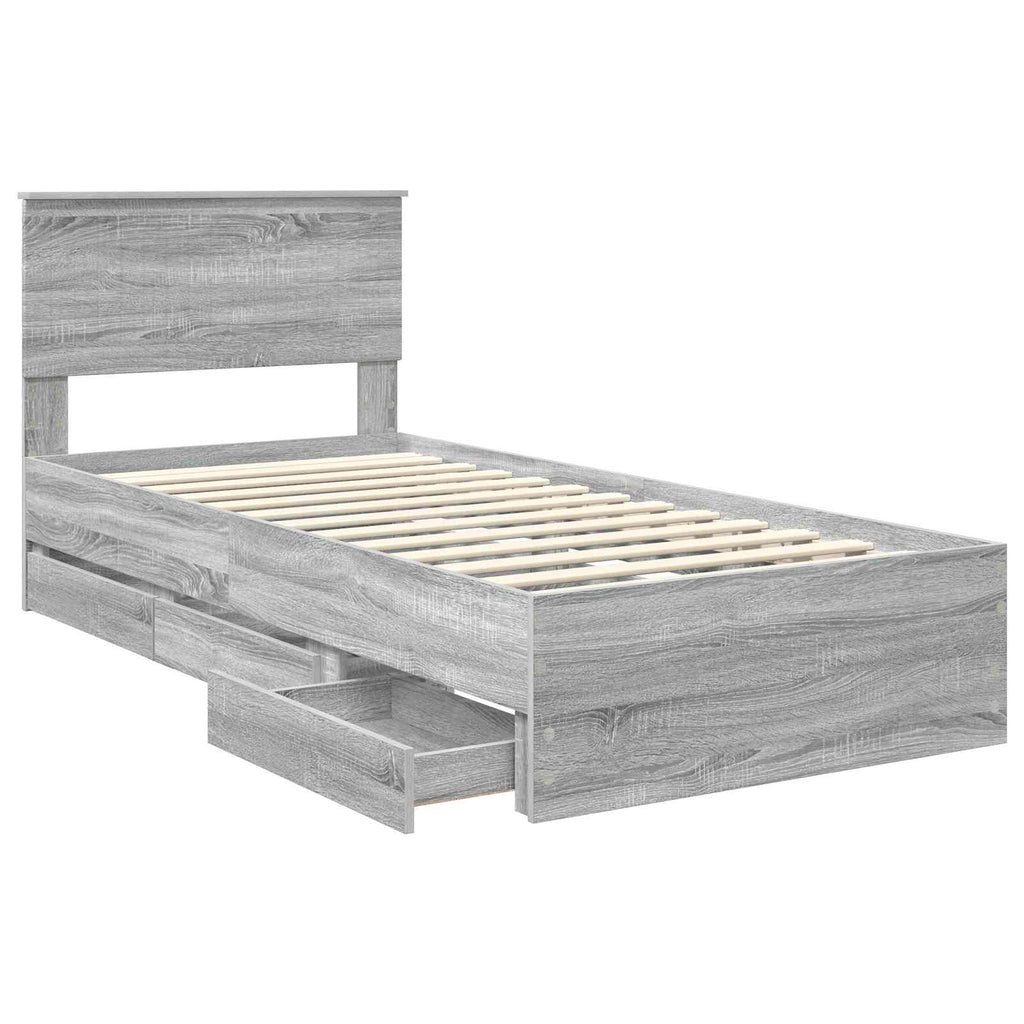 vidaXL Ramka łóżka Szary Sonoma 90 x 190 cm Drewno inżynieryjne