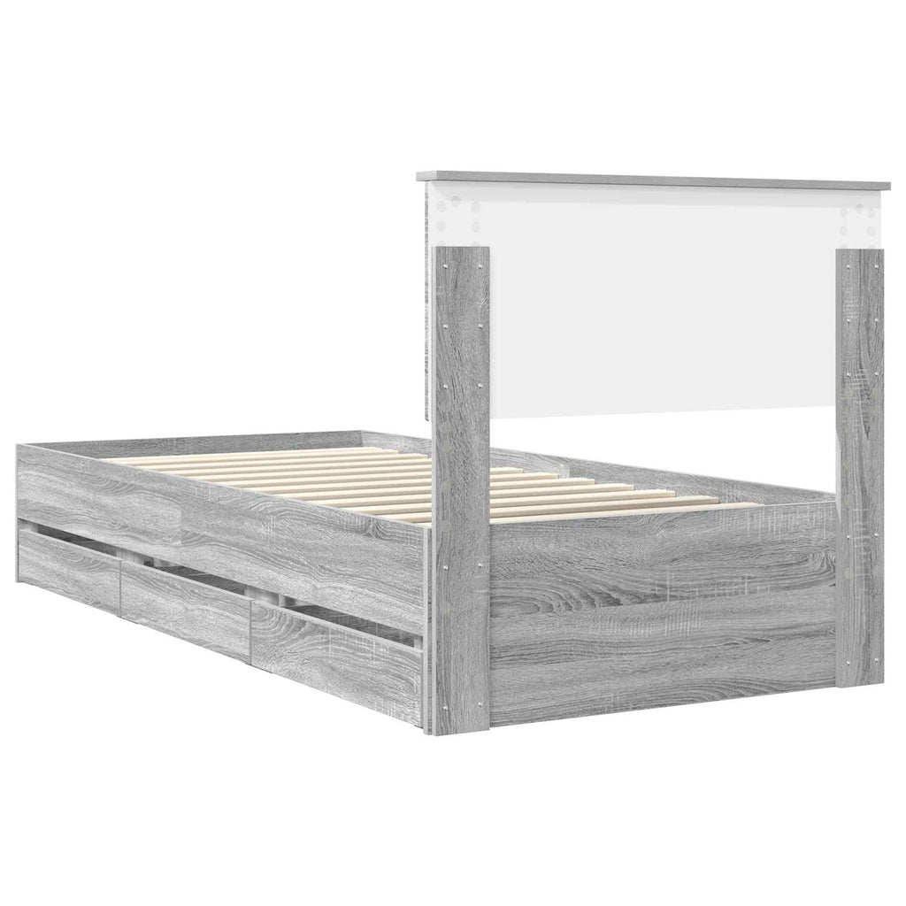 vidaXL Ramka łóżka Szary Sonoma 90 x 190 cm Drewno inżynieryjne