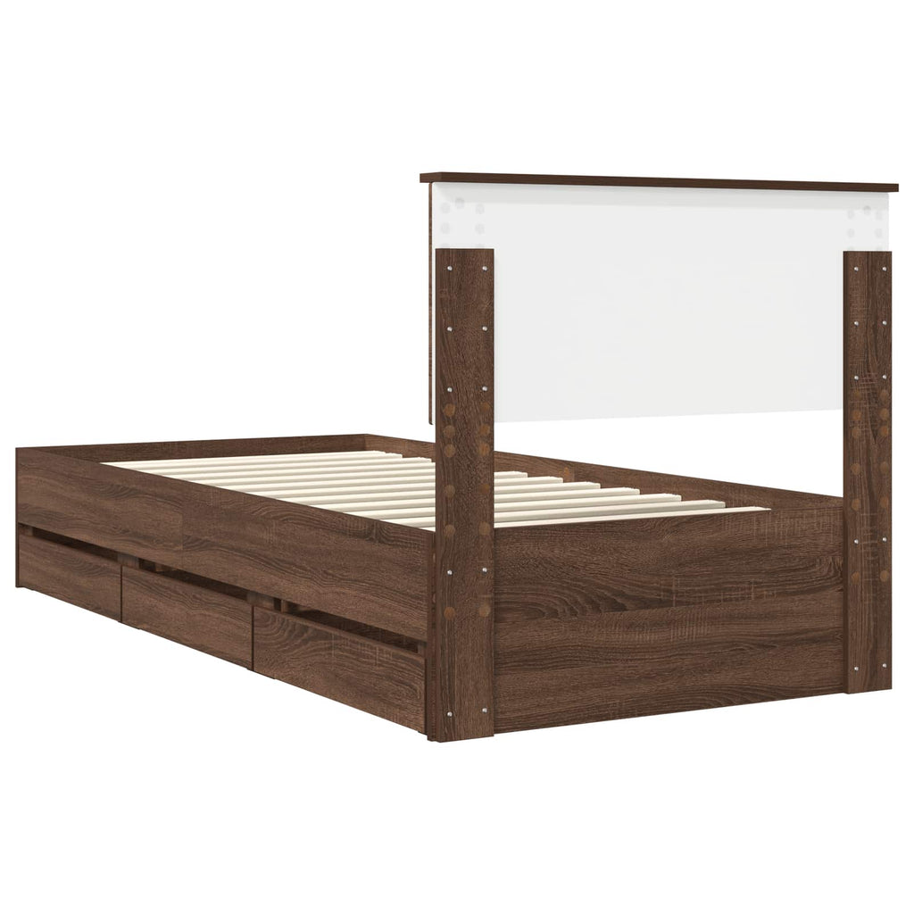 vidaXL Ramka łóżka Brązowy dąb 90 x 190 cm Drewno inżynieryjne