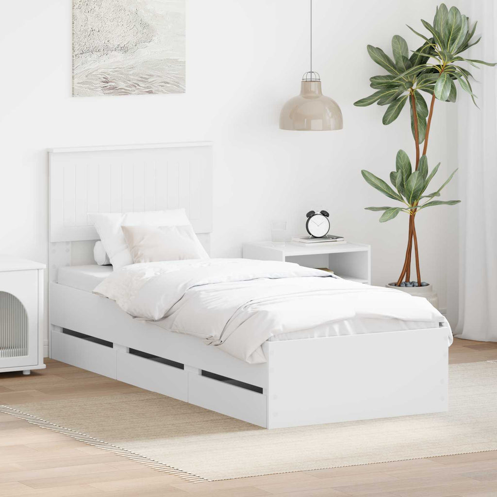 vidaXL Ramka łóżka z szufladą Biały 75 x 190 cm Drewno inżynieryjne