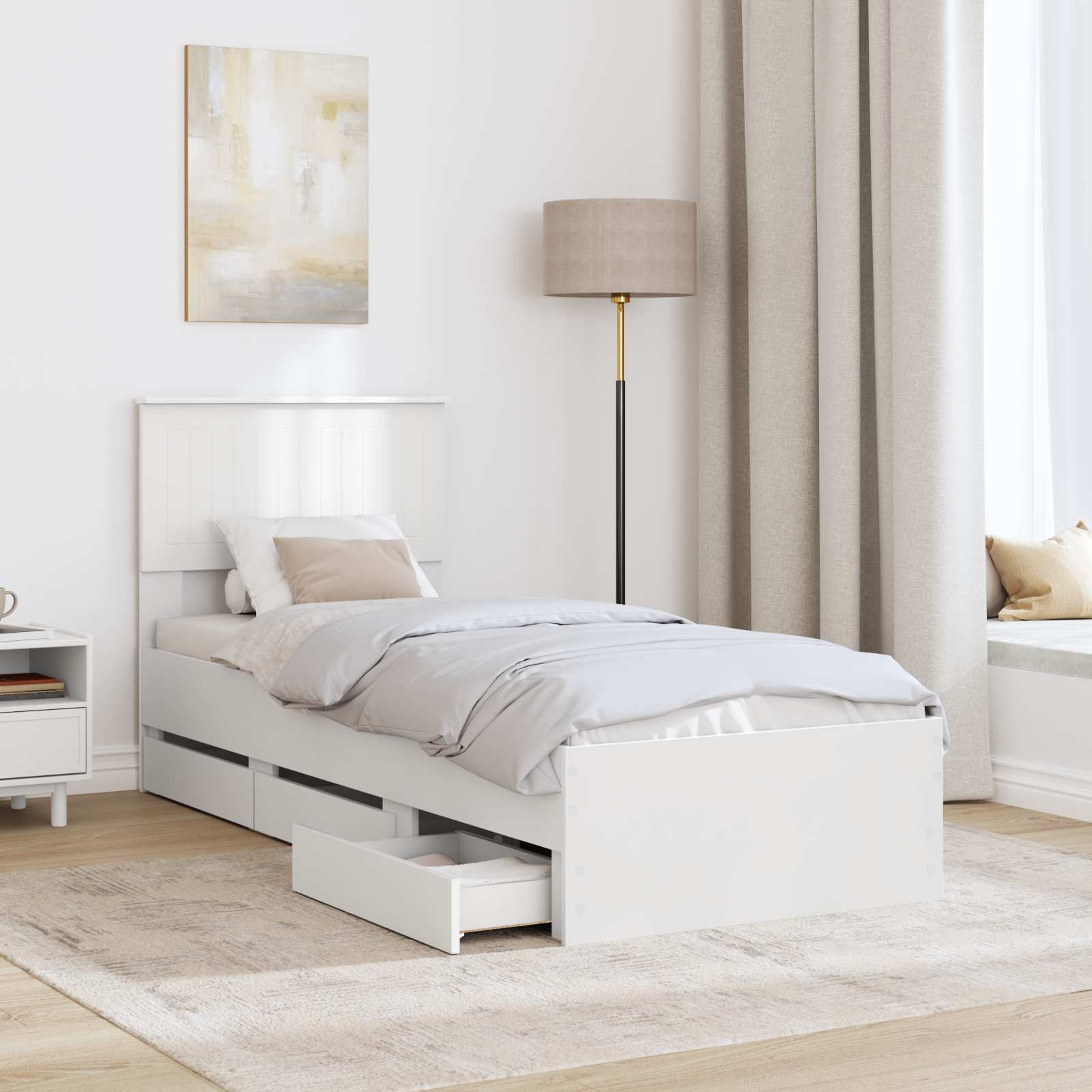 vidaXL Ramka łóżka z szufladą Biały 75 x 190 cm Drewno inżynieryjne