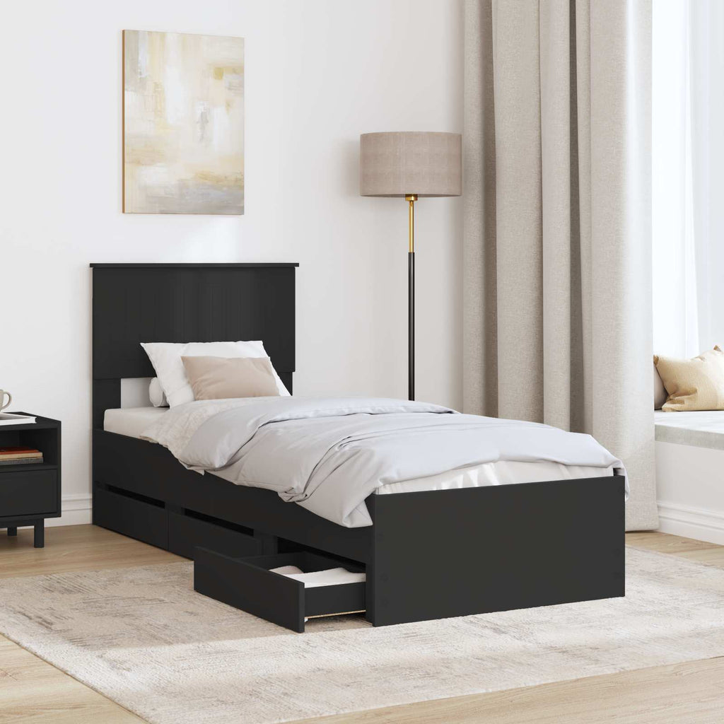 vidaXL Ramka łóżka z szufladą Czarny 75 x 190 cm Drewno inżynieryjne