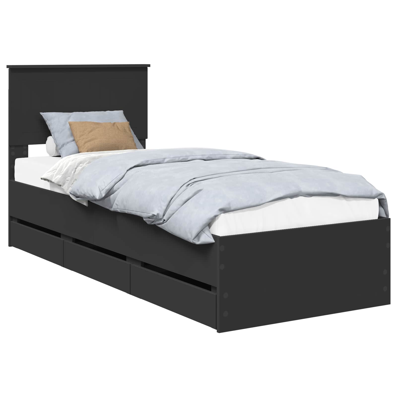 vidaXL Ramka łóżka z szufladą Czarny 75 x 190 cm Drewno inżynieryjne